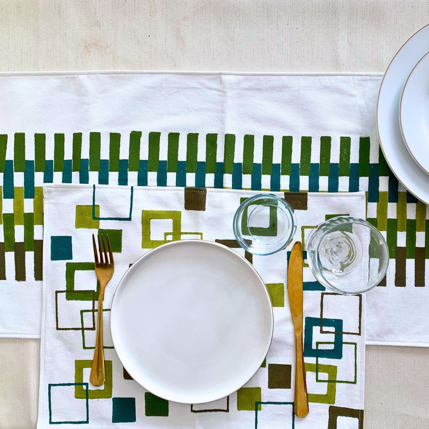 Block printed placemats, perfect balance of durability, style and sustainability.