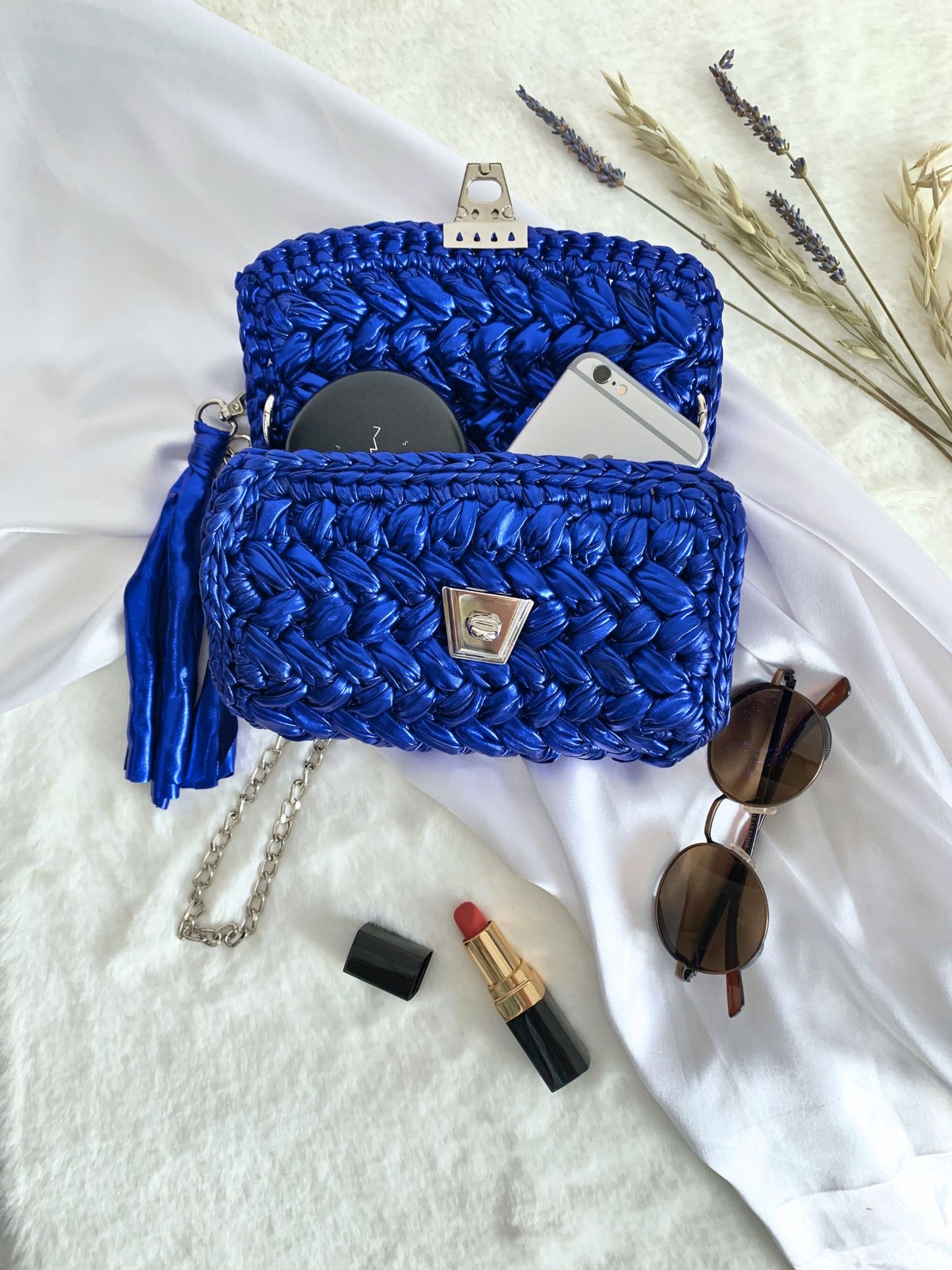 One-of-a-kind Handcrafted crochet handbag for parties.