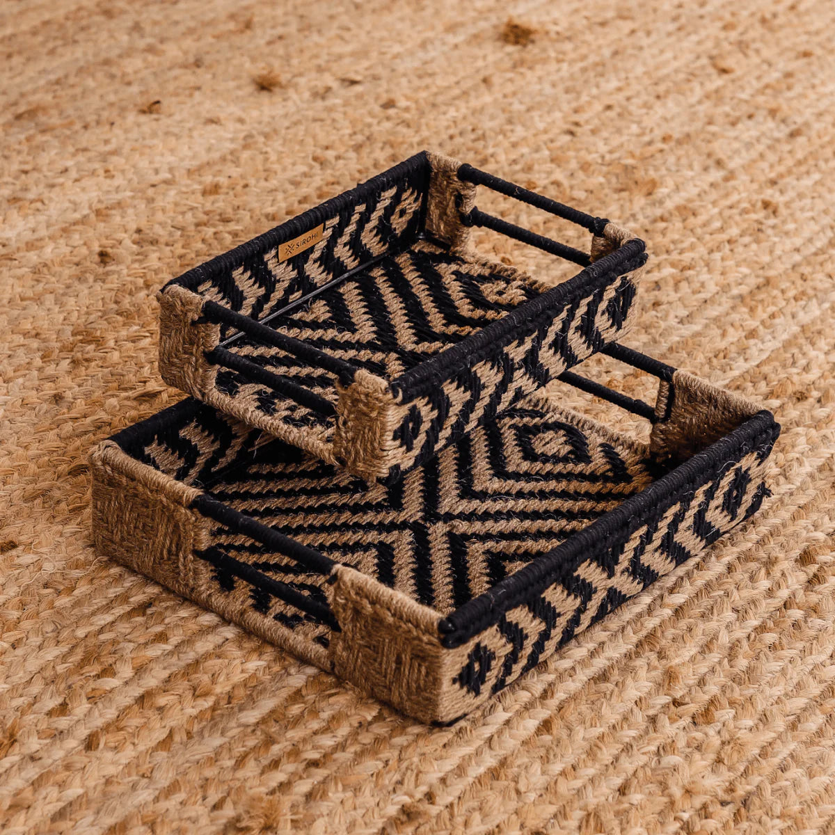 Add a touch of handmade elegance to your space with this rustic tray, handwoven by women artisans in a diamond pattern using natural jute, cotton, or upcycled ropes.