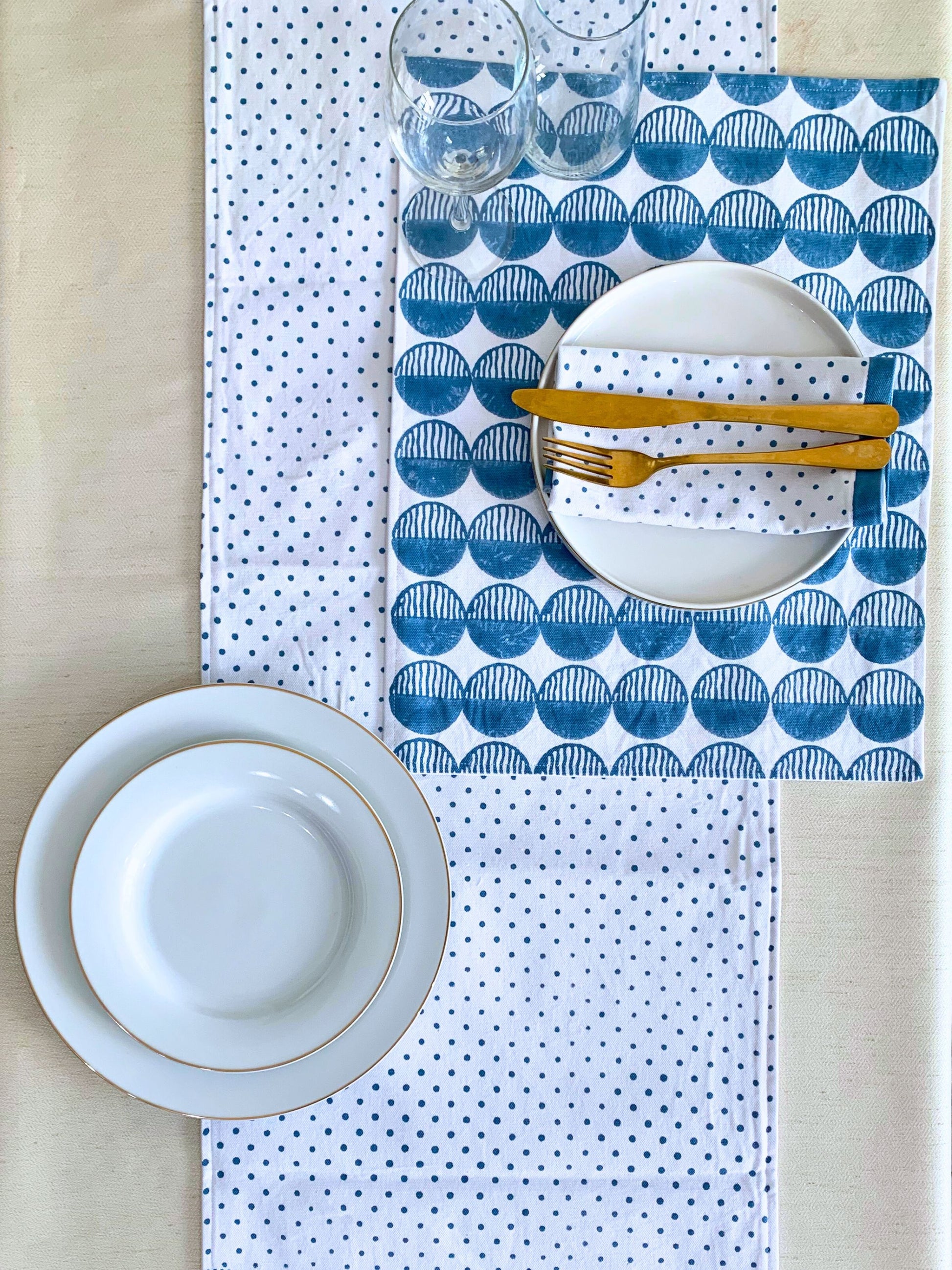 Rhythmic circles organic cotton placemats.Double layer constructed for durability.