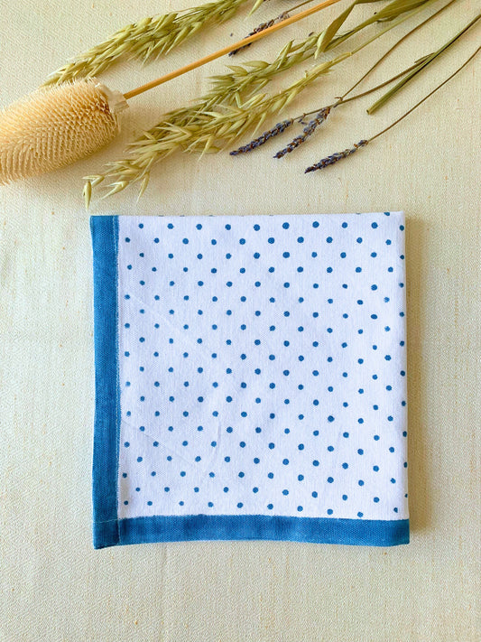 Set of 6  block printed polka dot napkins in Blue 