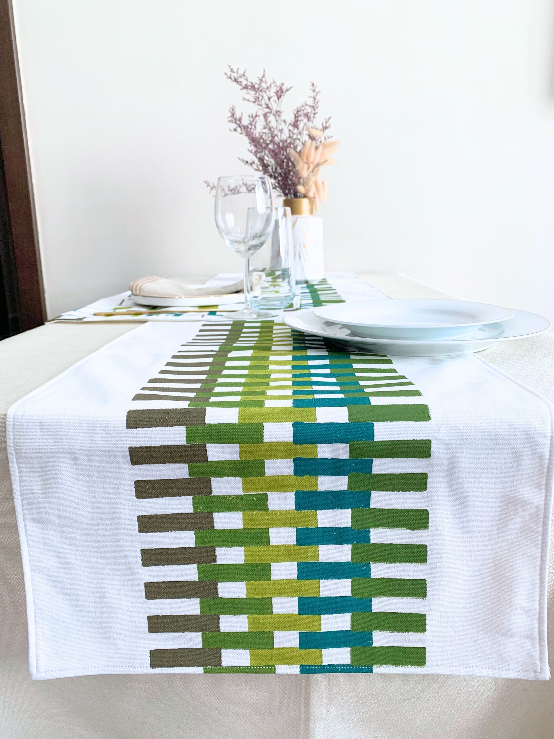 GOTS certified organic cotton table runner with block print.