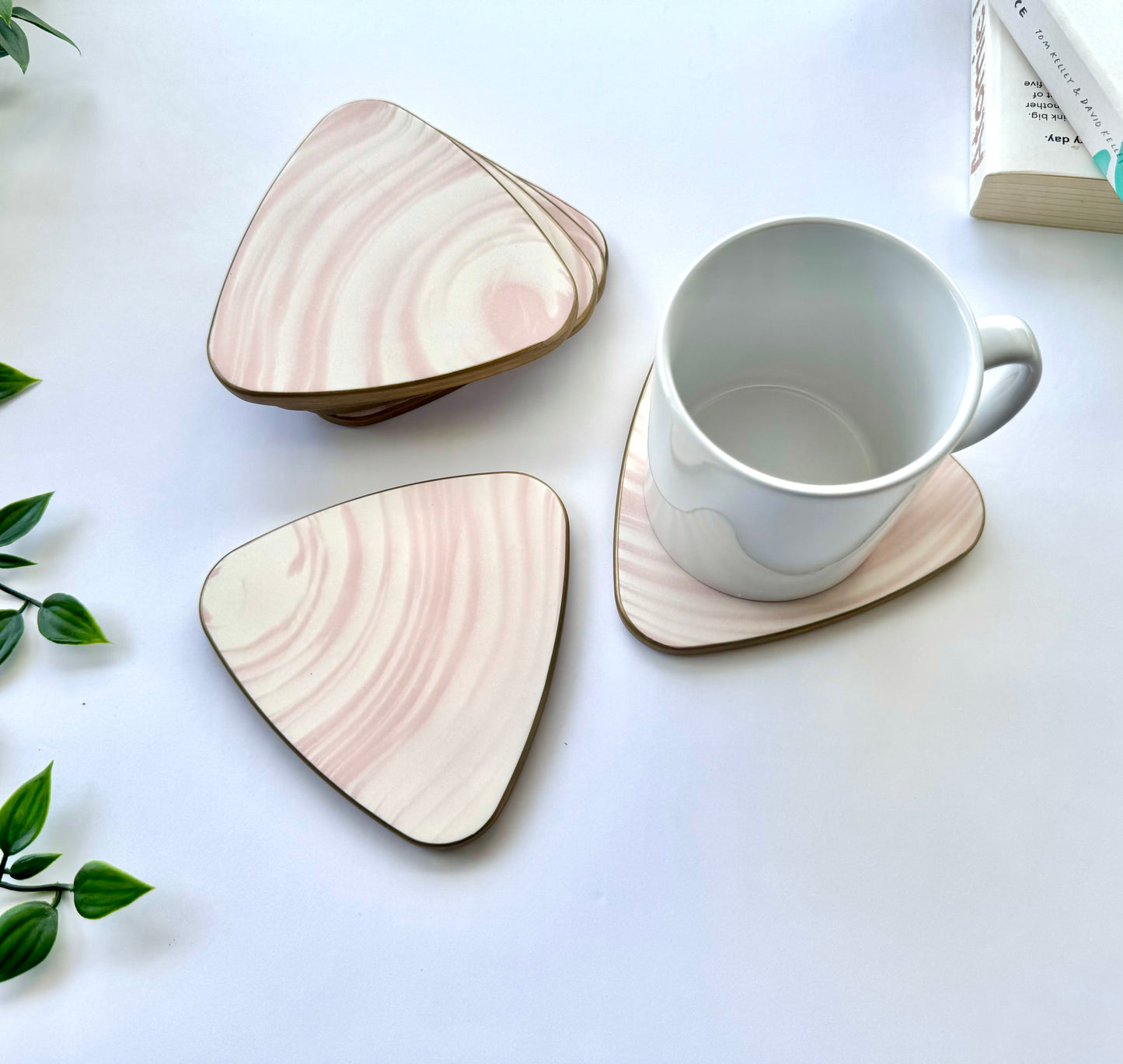 swirl pattern, hand poured jesmonite coaster set in pink