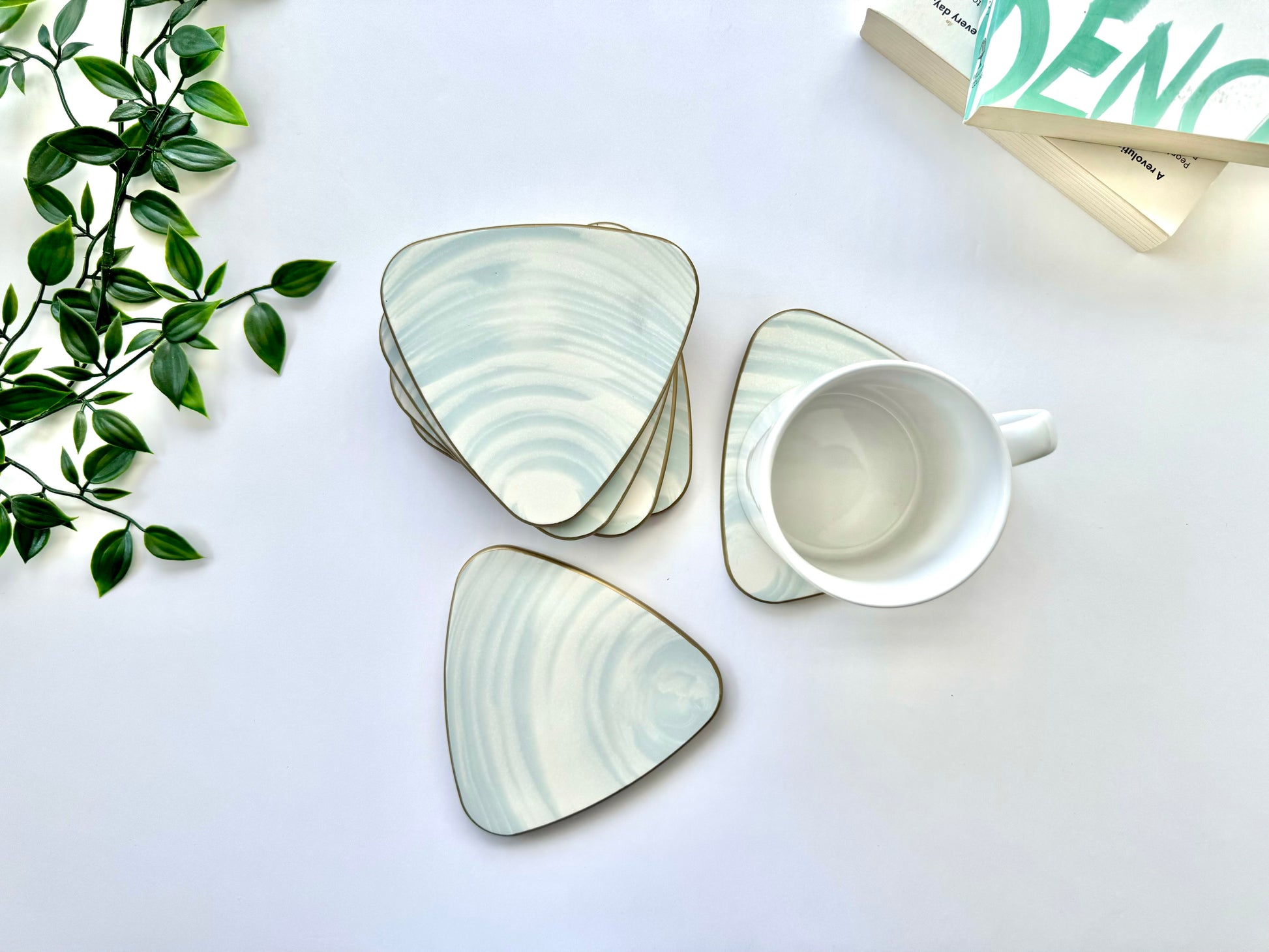 sustainable coasters made from eco-friendly jesmonite with a powder blue design