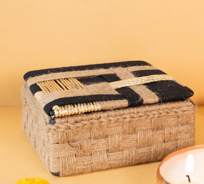 Rustic woven organiser and gift box in black