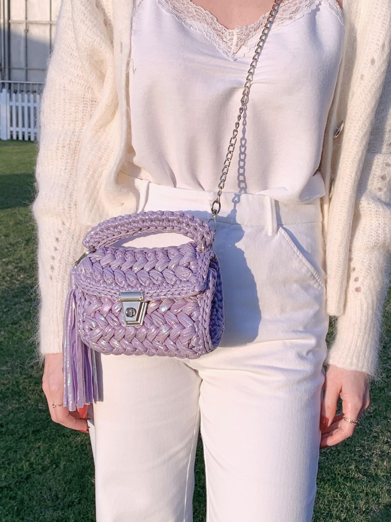 One-of-a-kind Handcrafted crochet handbag for parties.