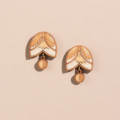 Soft and elegant flower earrings with two-tone design, made sustainably from textile and furniture remnants.