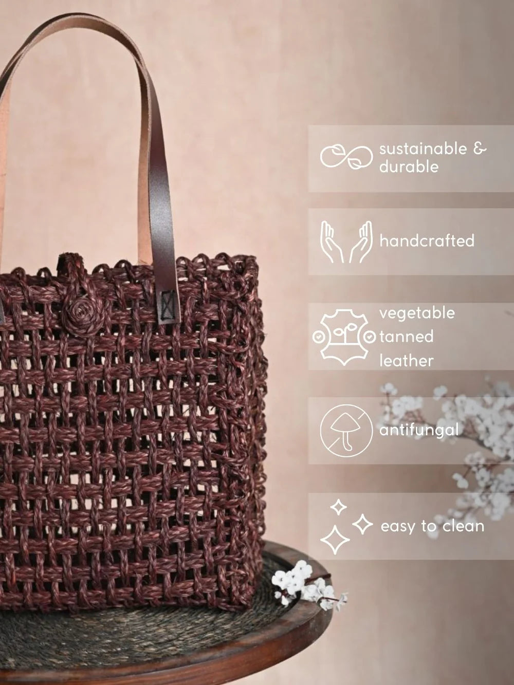 Sustainable Handmade Mesh Bag, intricately crafted with sabai grass for a stylish and eco-conscious accessory.