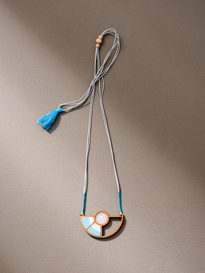 Geometric wood and fabric contemporary jewellery