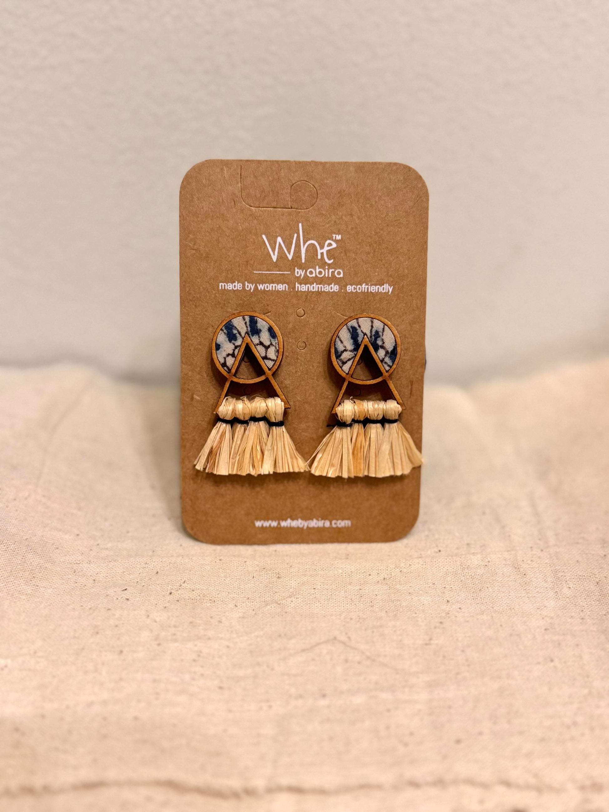 Unique upcycled wood and raffia earrings