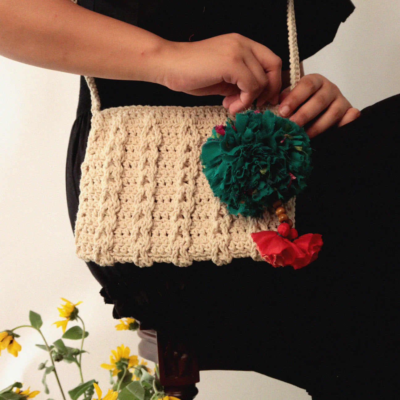 crochet sling bag in natural color