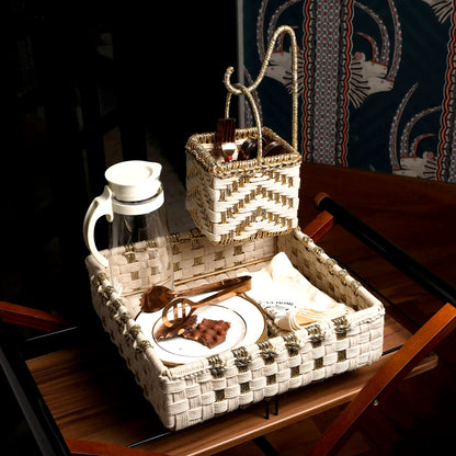 sustainable elegance with these double decker trays, made from cotton, upcycled textile waste, and plastic waste ropes